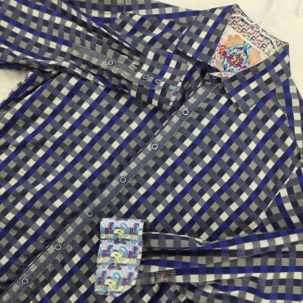 Robert Graham Button Down Shirt Mens Classic Flip Cuff Blue‎ Gray Check Size M